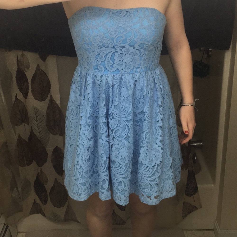 Blue Lace Formal Dress Strapless